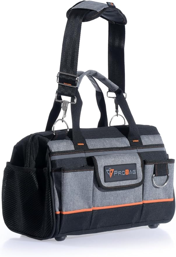 Geniş Ağızlı Ağır Hizmet Bez Alet Takım Çantası, Gri/Siyah.