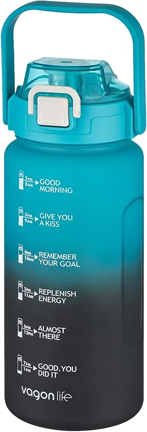 1500ml -Yenilenen Renkler- Pipetli/Pipetsiz Kullanım Çift Renk SoftTouch Motivasyon Matarası Çıkartma Hediyeli