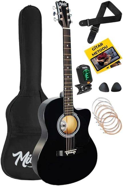 RG-540BK Kaliteli Kesik Kasa Siyah 40 İnç Akustik Gitar Seti 4/4 Yetişkin