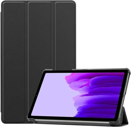 Samsung Galaxy Tab S7 FE T737 T733 T736 ile Uyumlu Tablet Kılıfı Smart Cover Uyku Modlu Standlı Arkası Sert Şeffaf Kapak - Siyah