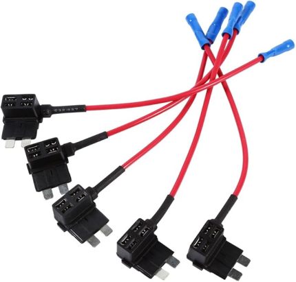 Sigorta tutacağı, 5 parçalı sigorta tutma seti, orta çıkış, huckepack, standart bıçak, otomatik ek akım devresi, ATO, ATC, telefon alarmları için araç sigorta tutucu, mavi