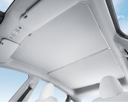 Tesla Model Y 2020 – 2024 için güneş koruması, katlanabilir, güneş siperliği, ısı yalıtımı, tavan penceresi UV koruması (bej)