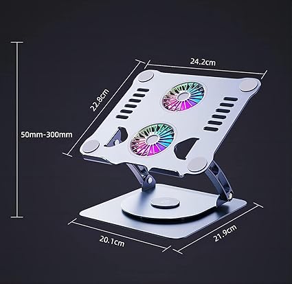 Laptop Standı 360 Derece Dönebilir Rgb Çift Fanlı Premium Serisi Notebook Tutucu Alüminyum Macbook Yükseltici 11-17 İnç - Görsel 3