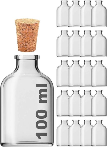 ml Düğün, Kına, Nişan, Kolonya, Koku, Hediyelik Şişesi Şeffaf Mantar Tıpalı 100 cc Cam Şişe (Şeffaf 20 Adet)