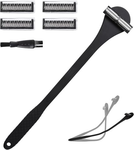 Erkek sırt tıraş makinesi, 46 cm, erkekler için sırt kılı çıkarıcı, 2 yedek bıçaklı, katlanabilir vücut kılı kesici, vücut tıraş makinesi, ıslak ve kuru kullanım, tıraş ve temizlik bir arada