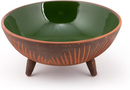 Sunum Kasesi, Seramik Ayaklı Sunum Kasesi, Servis Kasesi, Servis Tabağı, Kase, Tabak (Koyu Yeşil, 20 Cm)