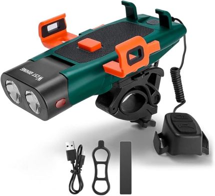 5in1 LED Bisiklet Ön Braket Lamba Korna Cep Telefonu Tutucu Uyarı Çanı Powerbanks MTB El Feneri USB Akuarları ile 5 Alarm Efektleri