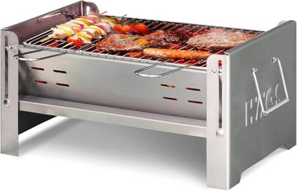 Katlanır Mangal, Paslanmaz Çelik, Barbekü Kömür Mangalı, Izgaralı, Portatif taşınabilir Pratik Mangal