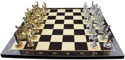 Boy Metal Roma Satranç Takımı Parlak ve Ceviz Tahtası