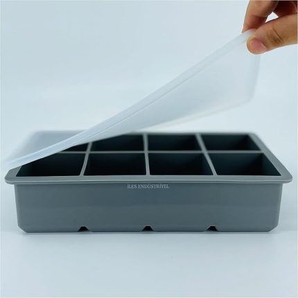 Kapaklı Silikon Buz Kalıbı - BPA içermeyen, Viski ve Kokteyller için Büyük Buz Kalıpları, 2 inç Büyük Buz Küpleri Yapmak İçin Kolayca Çıkarılabilen Silikon Buz Kalıbı, Gri