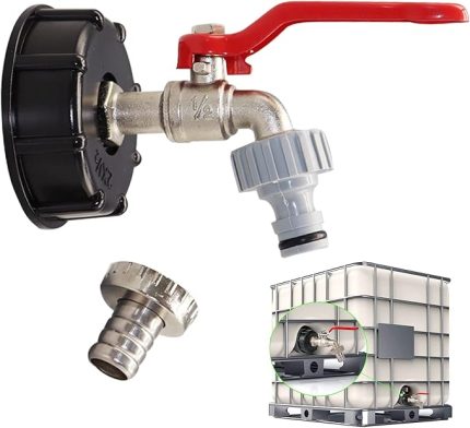 IBC çıkış musluğu, IBC tank adaptörü, IBC konteyner aksesuarı, IBC bilyeli musluk adaptörü, tank aksesuarları adaptörü, 1/2 inç bahçe pantolonu, su tankı pantolonu, IBC yağmur suyu tankları için