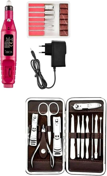 Parça Çantalı Manikür Pedikür Seti Ve Elektrikli 12V Tırnak Törpü Manikür Pedikür Makinesi Set