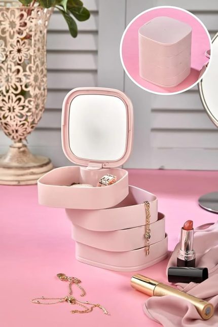Aynalı 4 Katlı Kare Takı ve Makyaj Organizeri