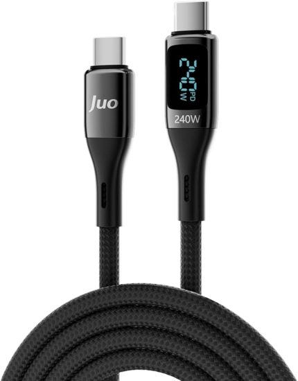 240W Dijital Led Ekranlı E-Mark Çipli PD 3.1 USB Type-C to Type-C Hızlı Şarj ve Data Kablosu 1 Metre