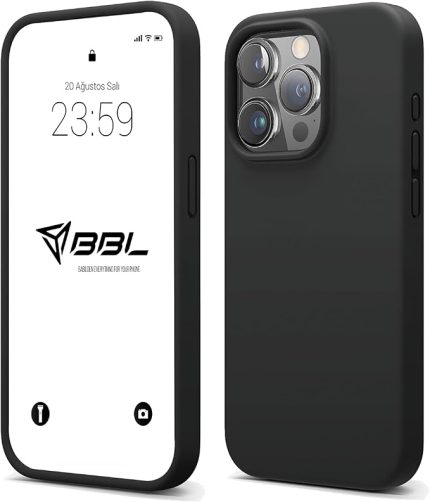 iPhone Kılıf İnce Sıvı Silikon 3 Katmanlı Tam Kaplamalı Yumuşak Jel Kauçuk Kılıf Kapak (Siyah, iPhone 13 Pro Max)