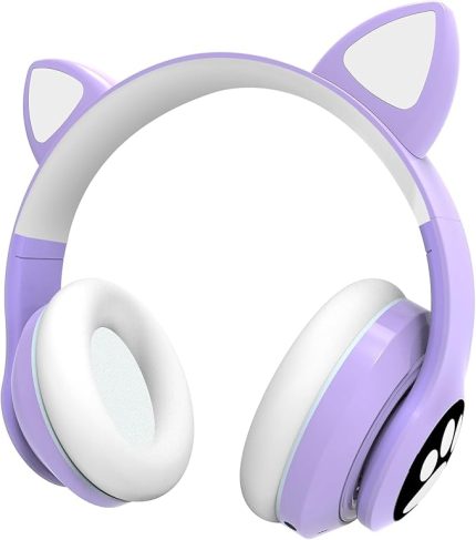 Kedili Patili A KALİTELİ Kulaküstü Bluetooth Kulaklık Cat Kadın Kız Yetişkin Mikrofonlu Işıklı Kablosuz Kulaklık + AUX Hediye