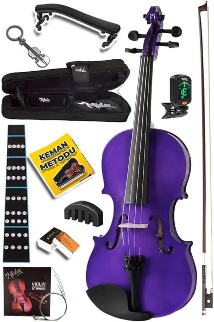 HGA44PU-PAK Mor 4/4 Tam Boy Keman Seti (Yastık Tuner Susturucu Çanta Yay Reçine Yedek Tel Metod)