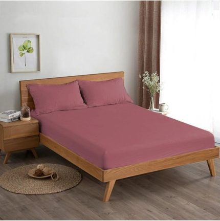 Pamuklu Ranforce Çift Kişilik Jumbo Boy 200x200 Lastikli Çarşaf Takımı - Gül Kurusu