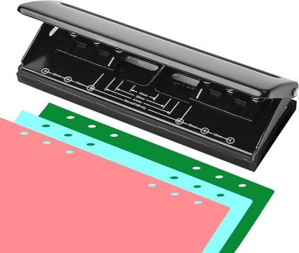 6 delikli metal delgeç, A5 A6 A7 6 halkalı delgeç, konumlandırma işaretli, 6 yaprak delme kapasitesi, 5 mm delik çapı, 6 delikli bağlayıcı delgeç, A3 A4 A5 için, 6 yaprak delme kapasitesi, siyah