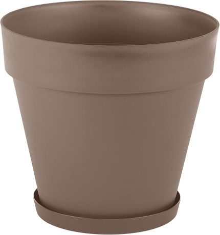YS08 Yalı Saksı Drenaj Aparatlı Tabaklı Dekoratif Saksı 55cm, 76 Litre Mocha