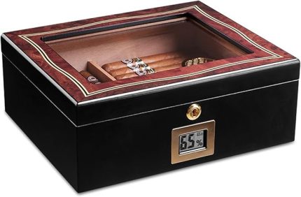 Sedir Ağacı Puro Humidor Masif Ahşap Lake Humidor Nemlendirici ve Termometre ile Çift Bölgeli Depolama