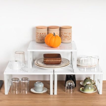 Org-01-3lü Raf Düzenleyici - Dolap Içi Düzenleyici - Tabak Bardak Rafı