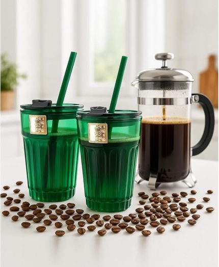 Adet Zümrüt Yeşil Cam Kupa Bardak Kahve Meşrubat Tatlı Kokteyl Bardağı Yeşil 470 ml