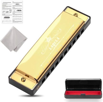 diatonik Blues mızıka, C Blues Harp mızıka, 10 delikli, koruyucu kılıflı, standart mızıka, yetişkinler, profesyoneller, yeni başlayanlar ve öğrenciler için hediye (altın)