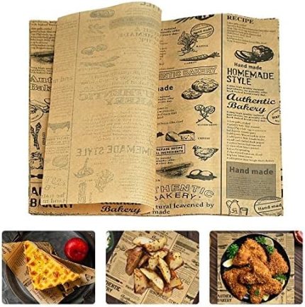 Yaprak Gıda Ambalaj Kağıdı Baskılı Yağ Geçirmez Kağıt Levhalar Ekmek Gazetesi Vintage Gres Papesr Kareler 25 x 25 cm Pişirme Kağıtları Sandviç Peynirli Hamburger Pastaları Pişirme