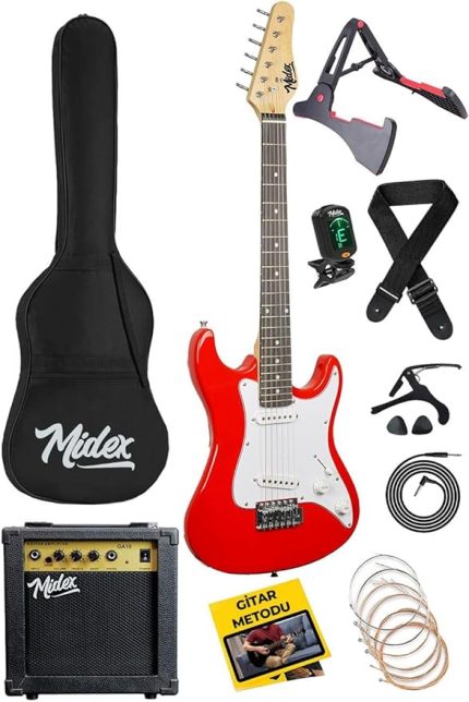 CEG-36RD 8-12 Yaş Çocuklar İçin Amfili Full 3/4 36 İnç Elektro Gitar Seti Kırmızı