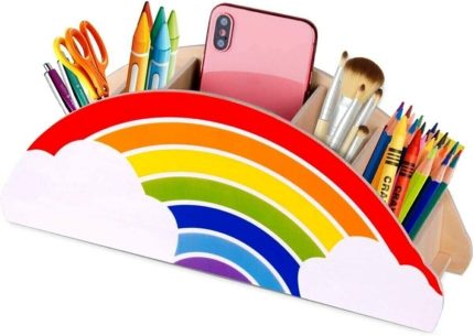 Karınca Ahşap Gökkuşağı Çocuklar İçin Masaüstü Kalemlik Kalem Kutusu Organizer Gökkuşağı Ahşap