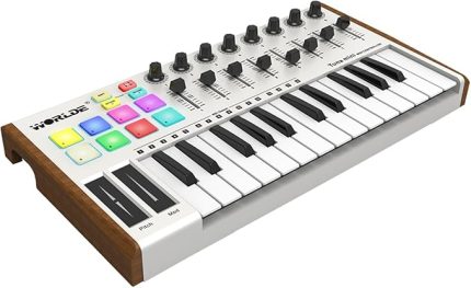 TUNA Ultra Taşınabilir 25 Tuşlu USB MIDI Klavye Kontrol Cihazı 6,35 mm Pedal Jakına Sahip 8 RGB Arkadan Aydınlatmalı Tetikleyici Pedleri