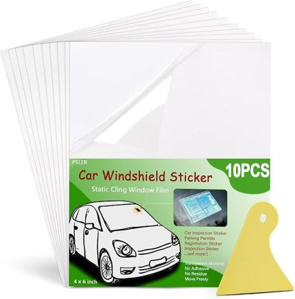 Araba Ön Cam Çıkartması, Ön Cam Aplikatörü, Şeffaf Pencere Yapıştırıcı Araba Muayene Çıkartması Tutucu, Statik Yapışkan Cam Filmi, Arabalar için 10 Adet 4 x 6 inç Statik Yapışkan Vinil Geçiş