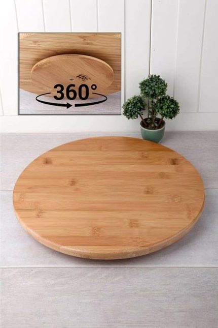 American 34 cm Bambu Ahşap Döner Standlı Sunum Servis Pizza Kahvaltı Tahtası
