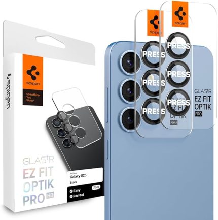 Galaxy S25 ile Uyumlu Kolay Kurulum Kamera Lens Camı Koruyucu GLAS.tR EZ Fit Optik Pro (2 Adet) Siyah - AGL09092 (Spigen TR Garantili)