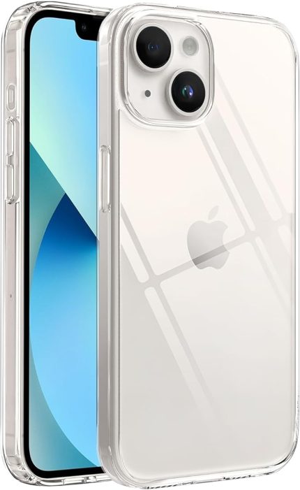 iphone ile Uyumlu Cyrstal Clear Şeffaf Silikon Kılıf Arkası Sert Polikarbonat Kenarları Yumuşak Tpu Silikon Premium Ultra Şeffaf Kılıf Kapak (Cyrstal Clear, 13-14)