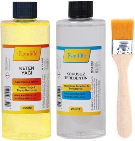 Magnet Yağlı Boya Seti Yardımcı Malzemeler 2 X 250 Ml Terebentin Resim Keten Yağı + Fırça
