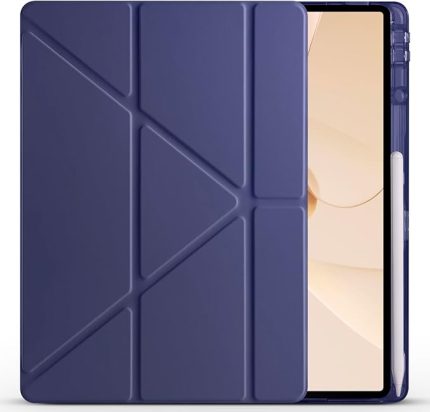 Huawei ile uyumlu Matepad 12X Kılıf Zore Tri Folding Kalem Bölmeli Standlı Kılıf Lacivert