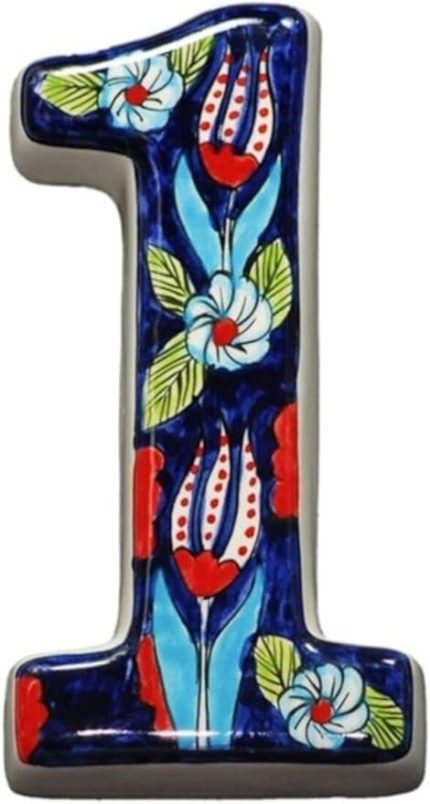 Kapı numarası seramik lale desenli çeşitli renklerde (1, Kobalt)
