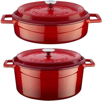 Döküm Yuvarlak Derin ve Sığ 5 Parça Tencere Seti Kırmızı