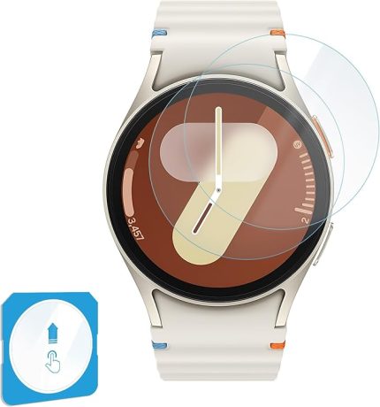 Samsung Galaxy Watch 7 44mm için 2'li Paket (2 Adet) Kolay Kurulum Otomatik Hizalama Aparatlı Şeffaf 9H Sertliğinde Gerçek Temperli Cam Ekran Koruyucu