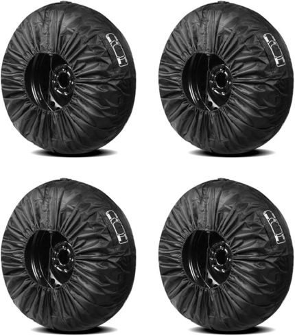 4'lü Lastik Kılıfları, Stepne Kılıfı, SUV, Karavan, Römork, Kamyonet için Güçlü Lastik Koruyucu, 19'' ila 23'' Lastiklere Uygun, Siyah, 4'lü Paket Büyük