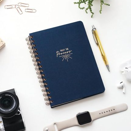 A5 Spiralli Sert Kapak Keten Çizgili Tarihsiz Not Defteri Lacivert