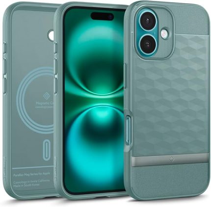 Caseology iPhone 16 ile uyumlu MagSafe Kılıf Parallax Mag Hava Kanalı Teknolojisi Askeri Sınıf Koruma Sage Green 3 Boyutlu Tasarım Kapak - ACS08233