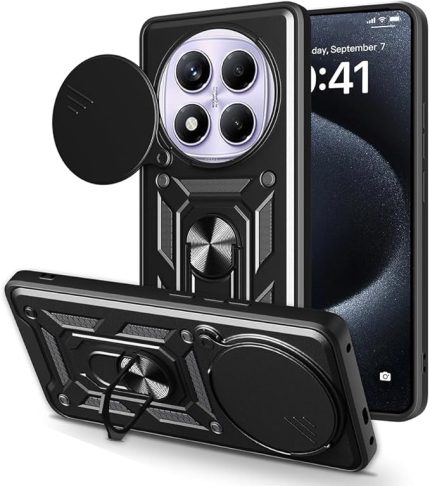 Xiaomi ile uyumlu Redmi Note 14 Pro 4G Kılıf Magnetik Standlı Kamera Korumalı Zore Sürgülü Vega Kapak Siyah