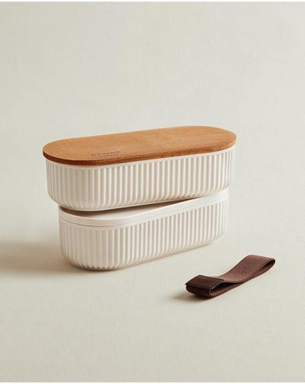 Coco Magou 2'li Ahşap Kapaklı Saklama Kabı, 1000 ml, Soft Ekru