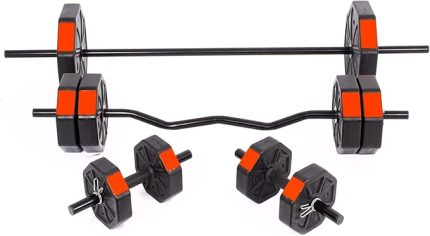 Spor 50 Kg (150 cm) DÜZ BAR + Z BAR Dambıl Dumbell Ağırlık Halter FULL SET Kırmızı Kapaklı