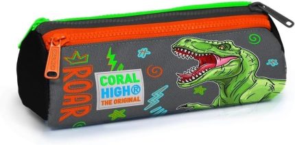 High Gri Yeşil T-Rex Üç Bölmeli Kalem Çantası -Erkek Çocuk