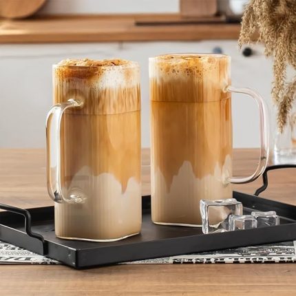 2'li Borosilikat Isıya Dayanıklı Latte Bardağı Su Bardağı Sunumluk Cam Kupa Bardak 2 Adet 380 ml