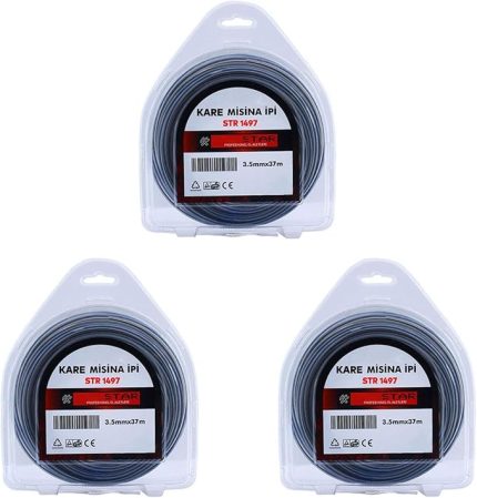 Motorlu Tırpan Kare Misina 3.5 mm 37 Metre Çim Ot Biçme Teli Extra Güçlü Profesyonel 3 Adet